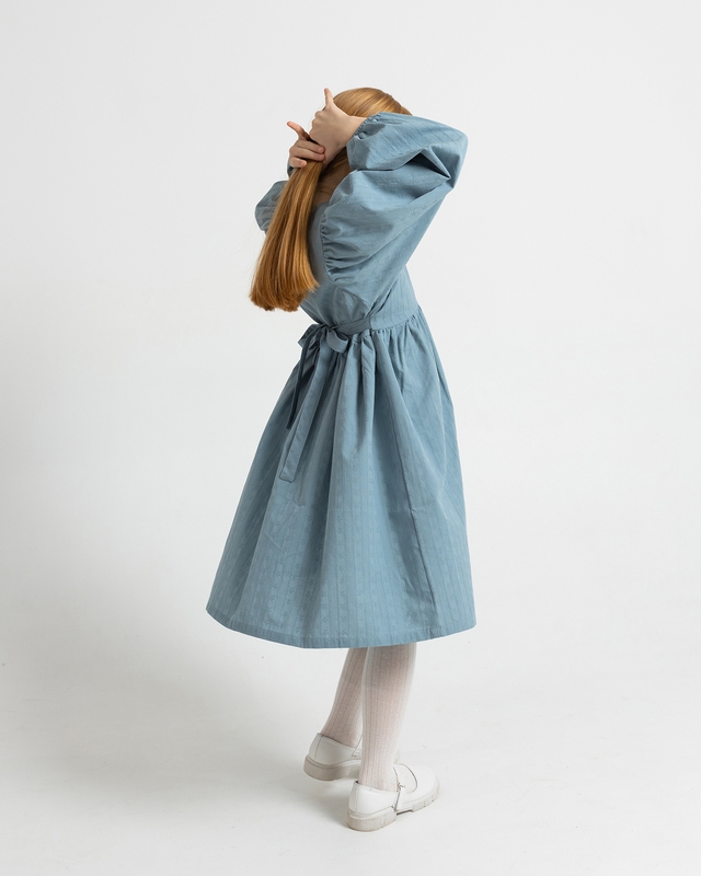 Платье из фактурного хлопка Серо-голубой Фото 3