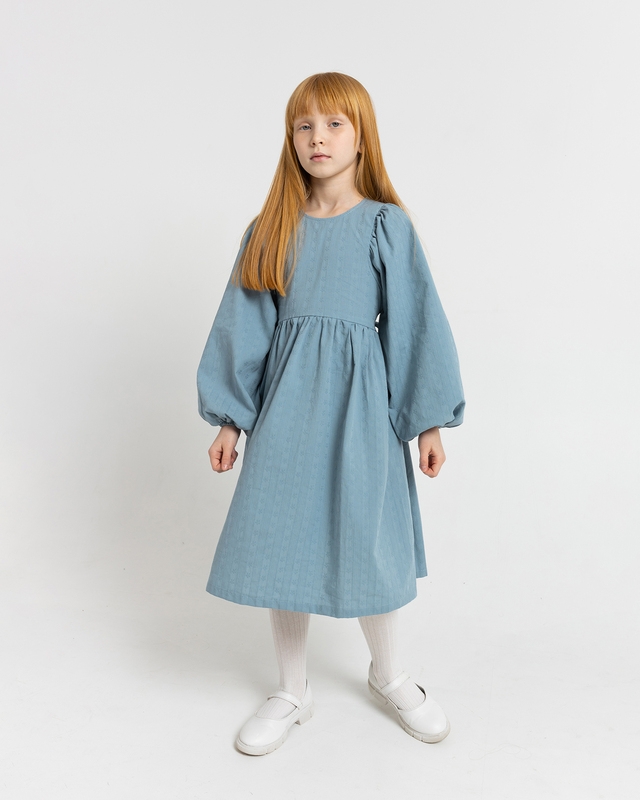 Платье из фактурного хлопка Серо-голубой Фото 5
