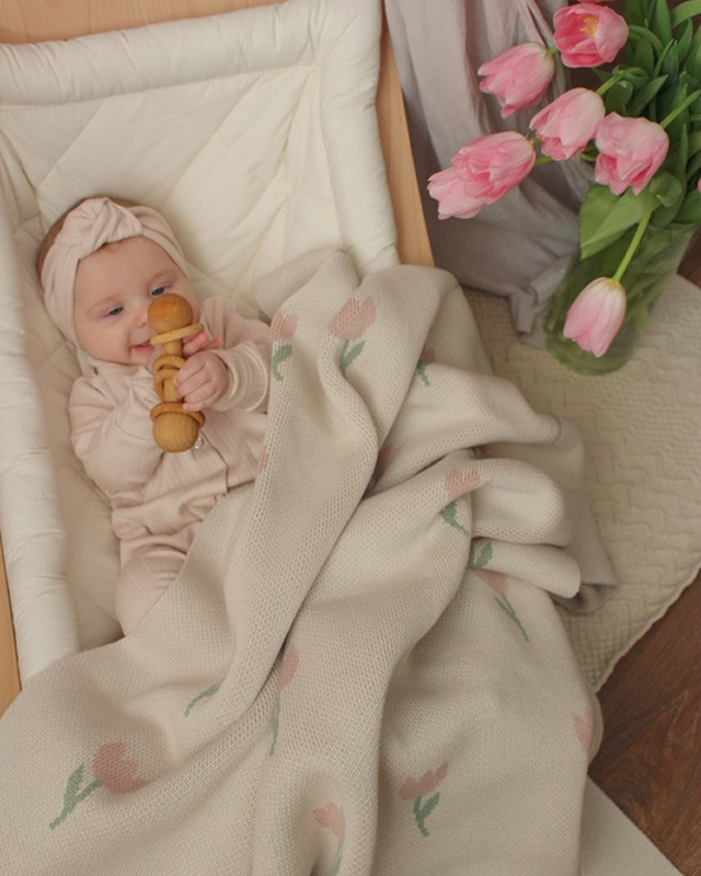 Плед вязаный Flowers Tulip Топленое молоко Фото 4