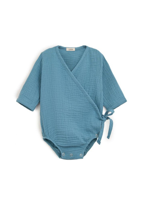 Muslin bodysuit with long sleeves Turquoise