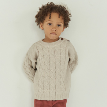 Merino wool sweater with braid pattern Cashew